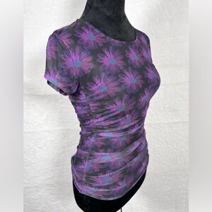 Free People Intimately Top Purple Mesh  Flowers Ruched Whimsy Cottagecore Fairy